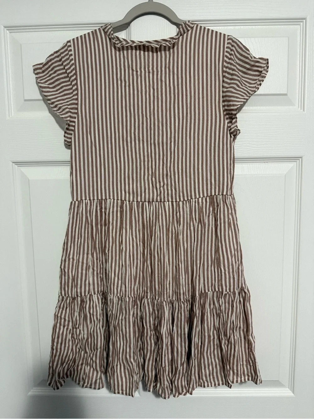 Altar'd State Brown & White Striped Ruffle Tiered Dress
